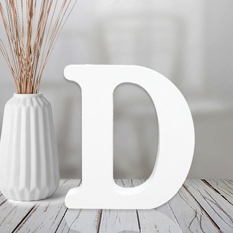 AOCEAN 4 Inch White Wood Letters Unfinished Wood Letter for Wall Decor Decorative Standing Letters Slices Sign Board Decoration for Craft Home Party Projects (D) - Image 1